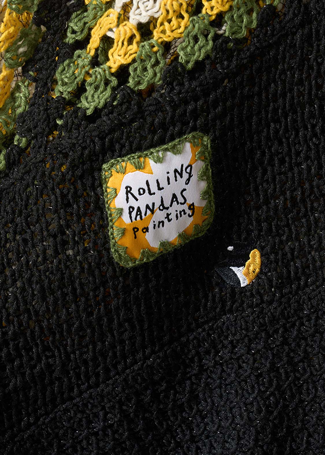 Rolling Pandas Painting | Crochet Short Knit Cardigan