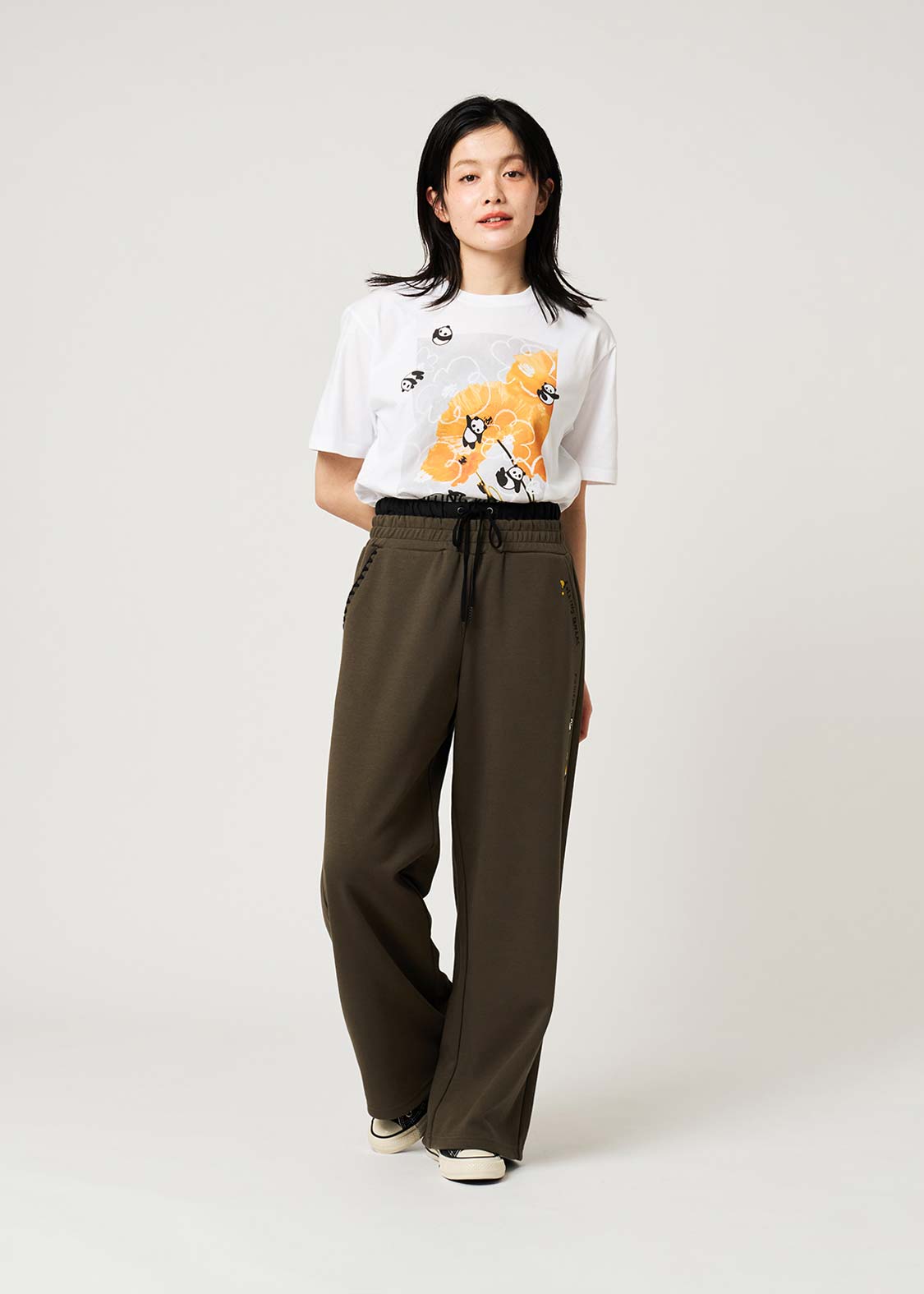 Rolling Pandas Painting | Double Waist Wide Pants