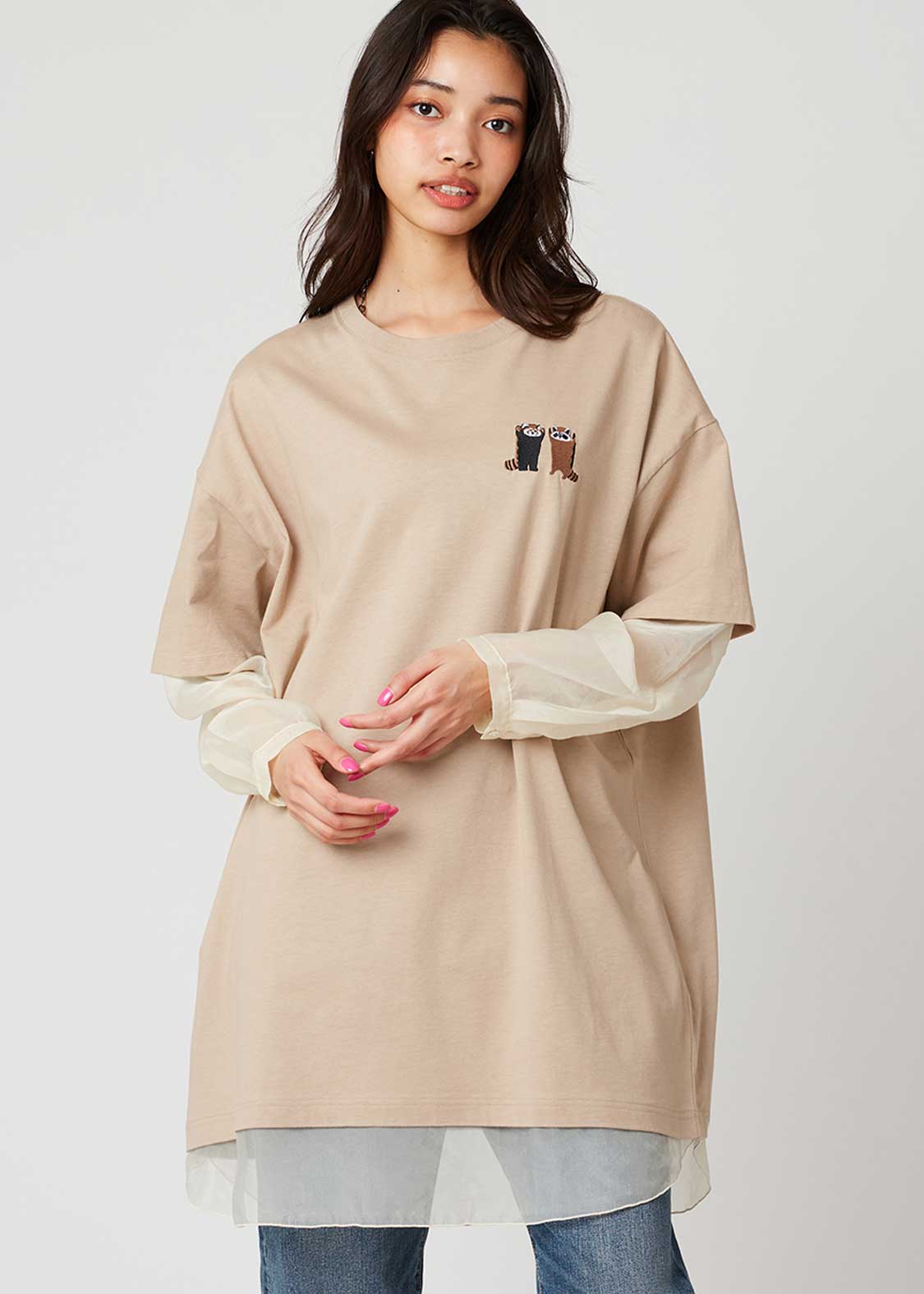 Sheer layered Style Short Sleeve Tunic (Ikaku Niterune)
