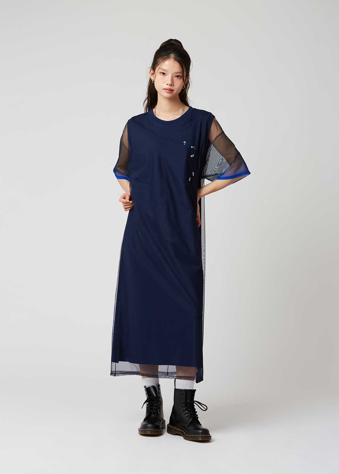 Sheer Layered Short Sleeve One-Piece (Rolling Pandas Pennant)