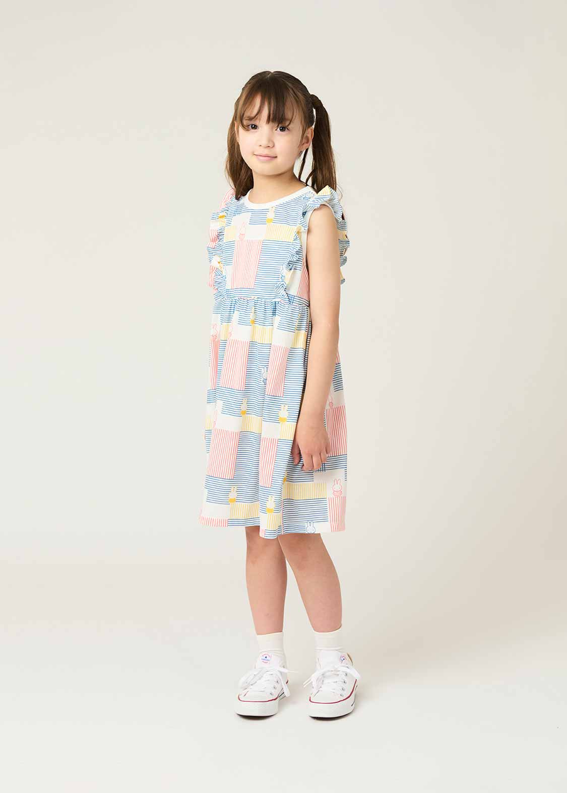 miffy Sleeveless Frill A Line One-Piece  (miffy_Stripe)