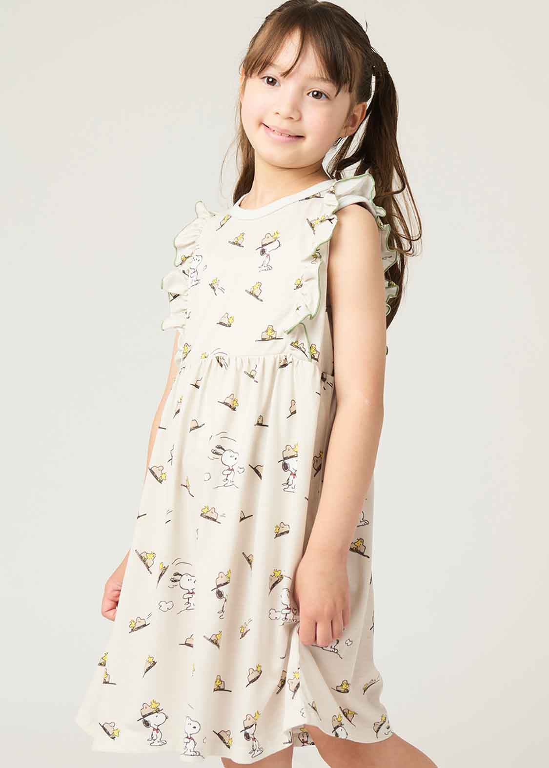 Peanuts Sleeveless Frill A line One-Piece  (Peanuts_Hat Pattern) - Kids