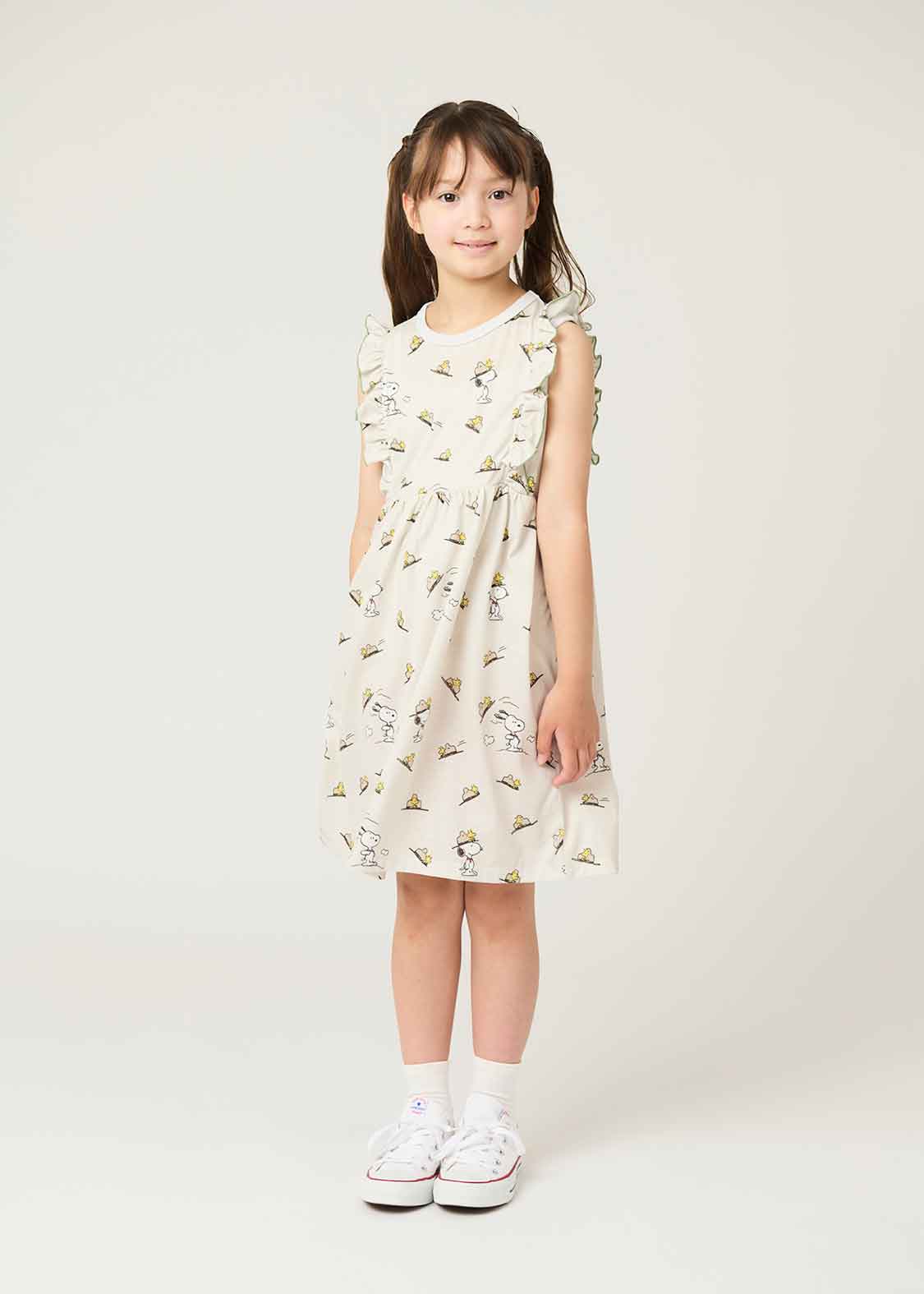 Peanuts Sleeveless Frill A line One-Piece  (Peanuts_Hat Pattern) - Kids