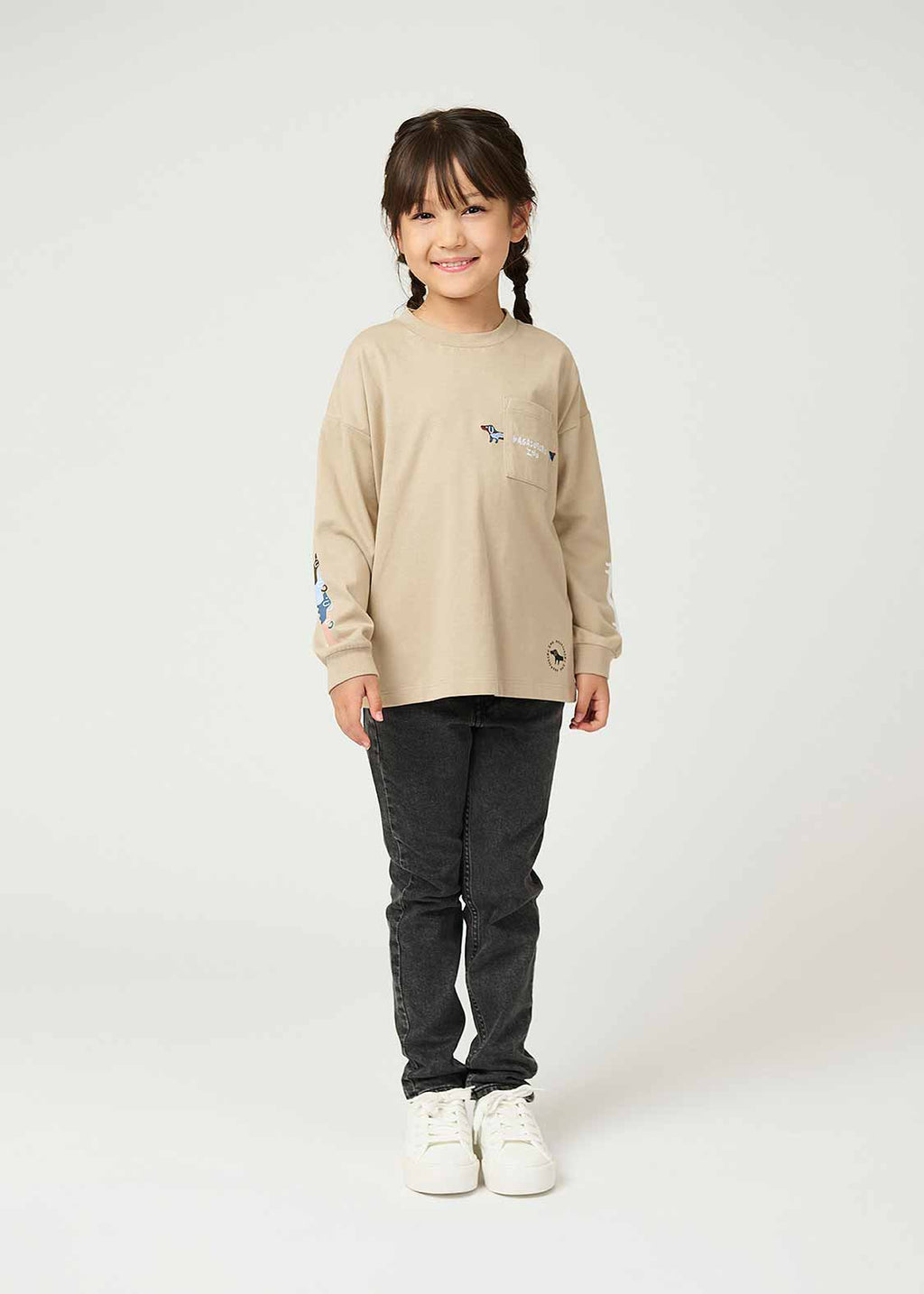 Rib Cuffs Big Long Sleeve Tee (Nagasugiru Inu) - Kids