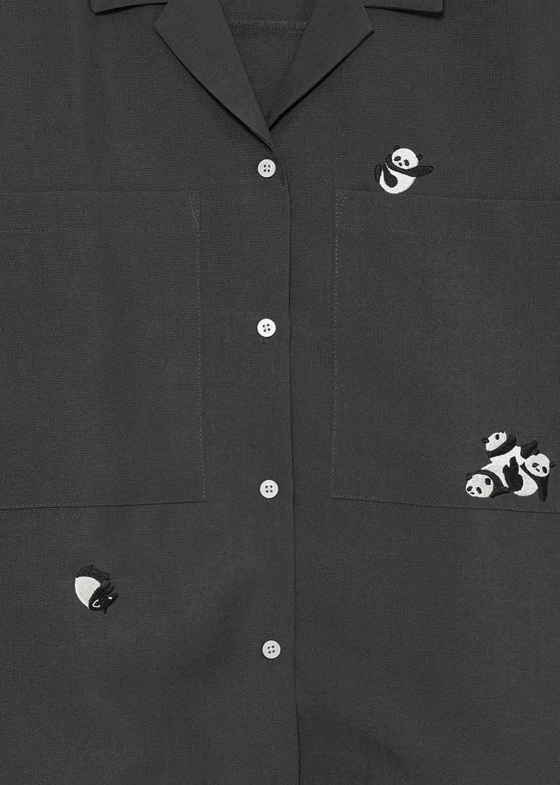 Poly Tro Open Collar Short Sleeve Shirt (Rolling Pandas)