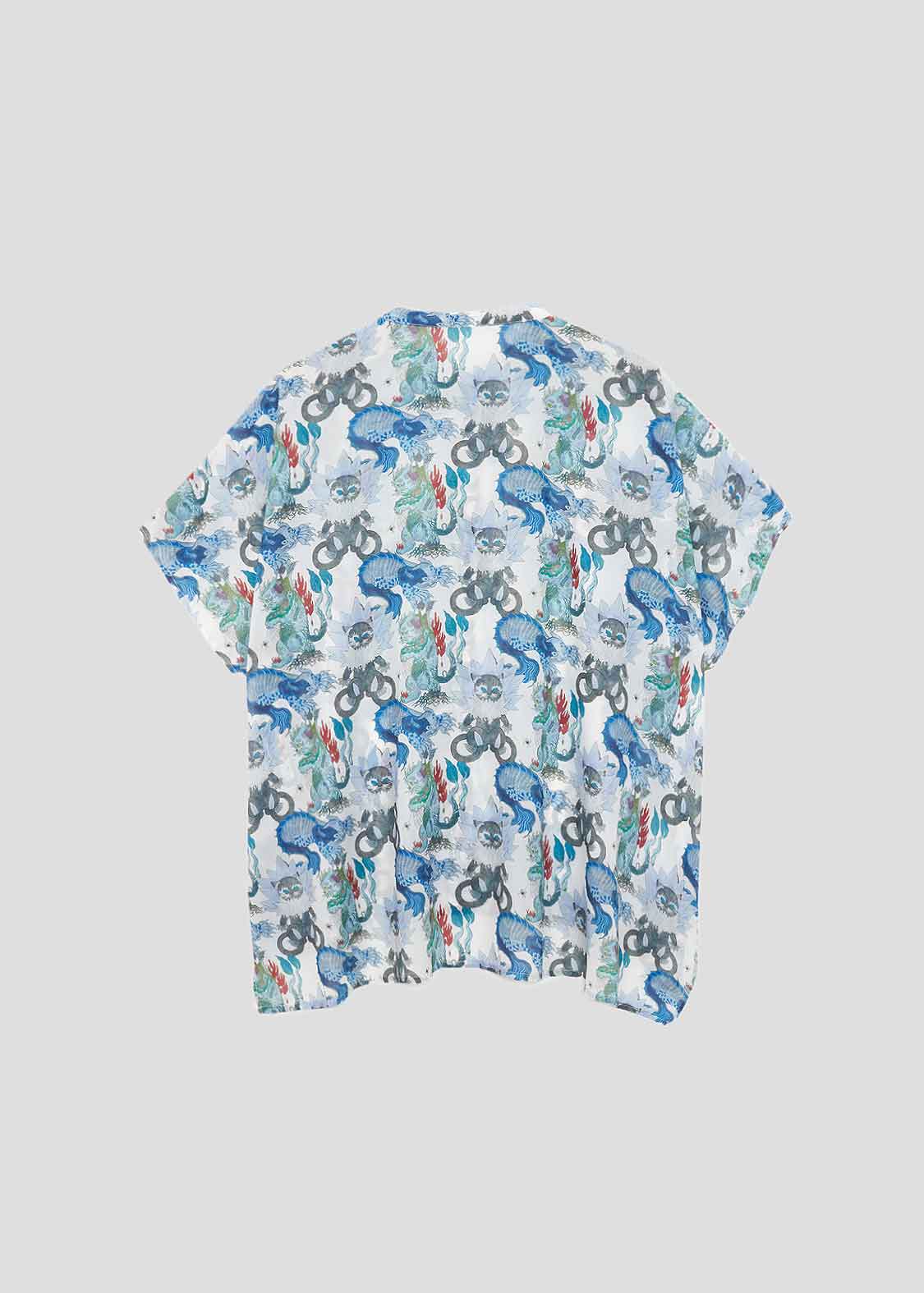 Ayako Ishiguro Sheer Box Short Sleeve Shirt (Ayako Ishiguro_Nekomata kittens Pattern)