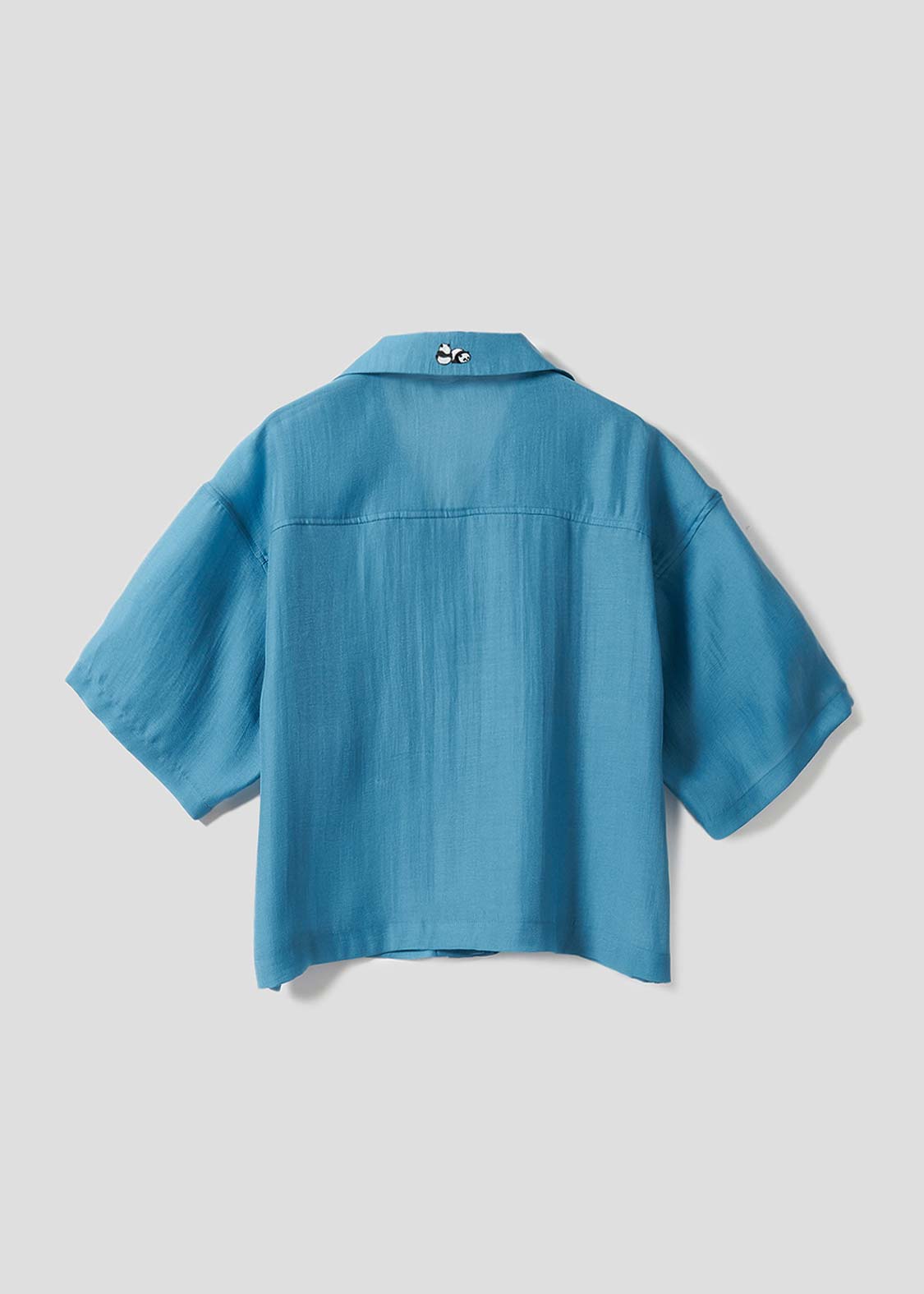 Open Collar Short Sleeve Sheer Shirt (Rolling Pandas Pennant)