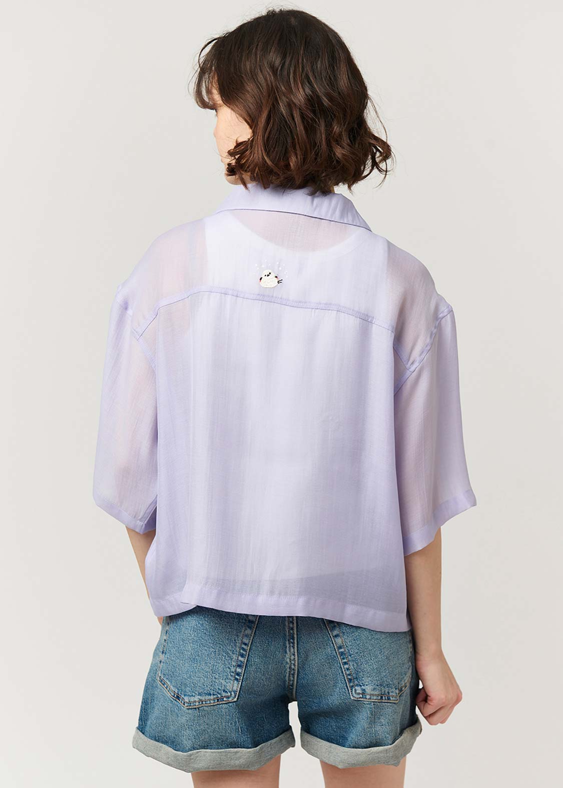 Open Collar Short Sleeve Sheer Shirt (Shimaenaga)