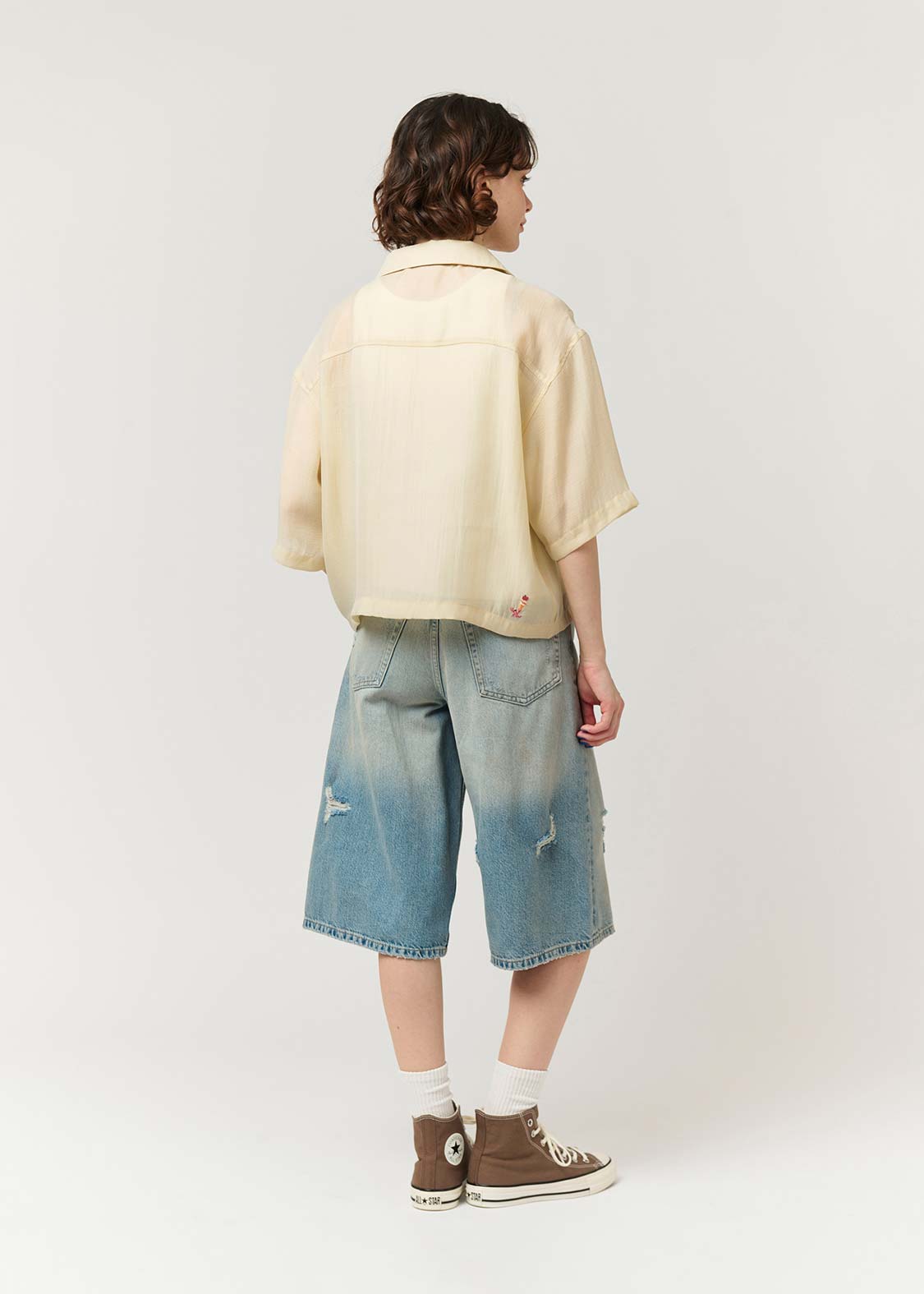 Open Collar Short Sleeve Sheer Shirt (Ikaku Yummy Dance)