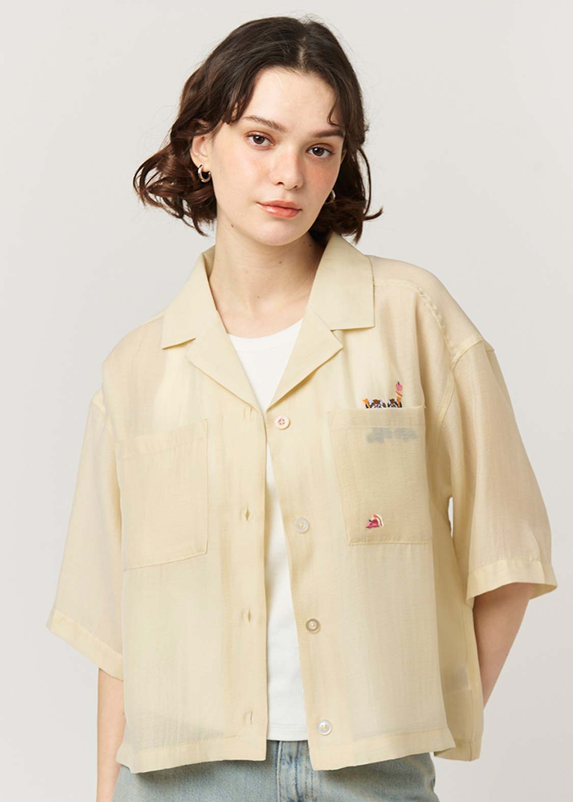 Open Collar Short Sleeve Sheer Shirt (Ikaku Yummy Dance)