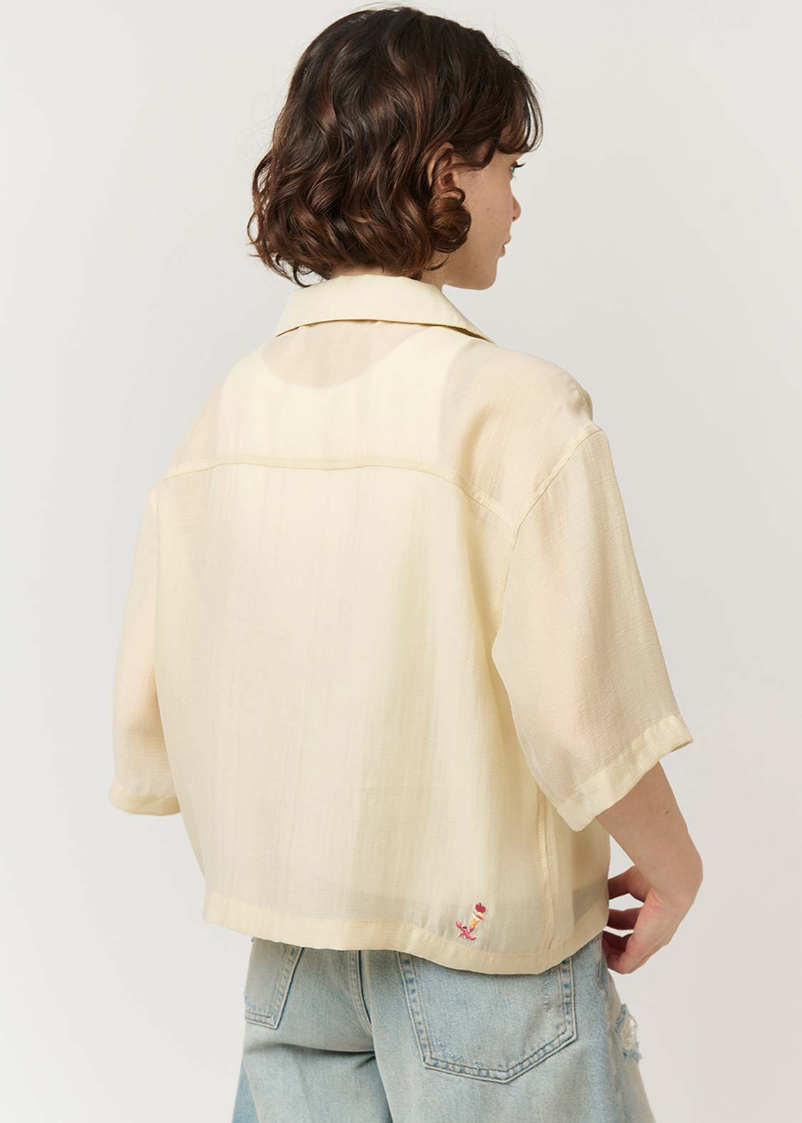 Open Collar Short Sleeve Sheer Shirt (Ikaku Yummy Dance)