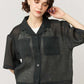 Open Collar Short Sleeve Sheer Shirt (Beautiful Shadow Zoom Neon)