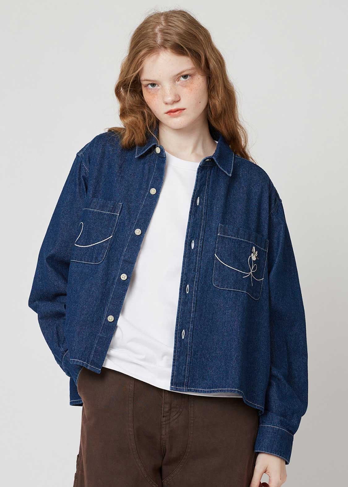 Shimaenaga | Cropped Denim Shirt