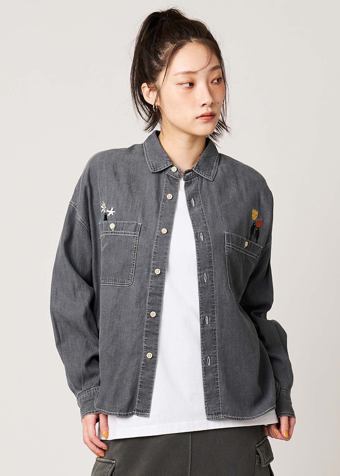 Beautiful Shadow Bloom | Denim Back Button Shirt