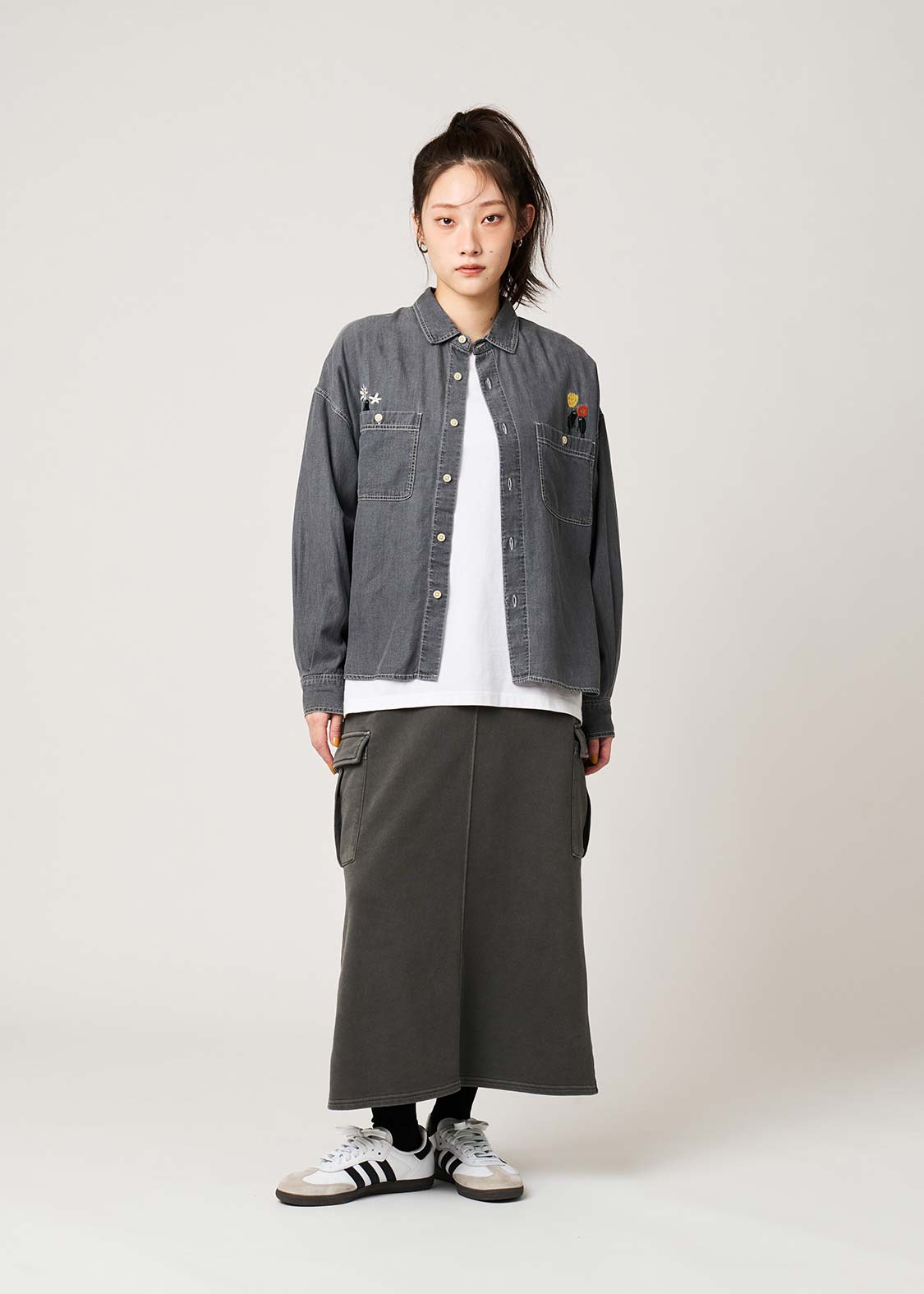 Beautiful Shadow Bloom | Denim Back Button Shirt