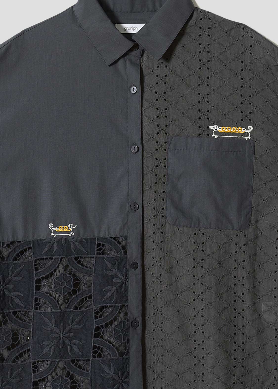 Nagasugiru Inu Meets Hot Dog | Lace Patchwork Shirt