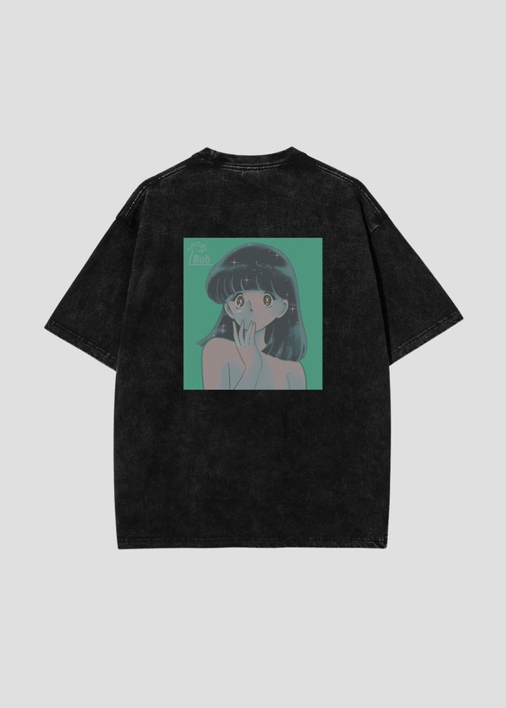 Bob a.k.a Enchan - Sparkle Eyed Girl | Big Silhouette Acid Wash T-Shirt