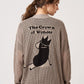 Via Artists beige mesh knit V-neck cardigan with a black embroidered crown character graphic on the back