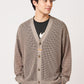 Via Artists unisex beige mesh knit V-neck cardigan with crown embroidery worn by a man