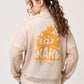 Via Artists Ikaku Royal beige mesh knit V-neck cardigan featuring a red panda graphic embroidery on the back