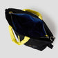 Via Artists Nekokaburi 2-way black cotton canvas tote bag with bright yellow handles and blue interior pockets