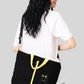 Via Artists Nekokaburi Beautiful Shadow black cotton canvas 2-way tote bag with yellow handles and cat embroidery