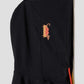 Via Artists black short-sleeve hoodie featuring a cute embroidered long dog hot dog graphic on the side of the hood