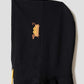 Via Artists black short-sleeve hoodie hood featuring an embroidered long dog and hot dog graphic