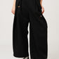 Via Artists Ikaku Royal DRK wide-leg black pleated pants with red panda embroidery and elastic back waistband