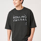 Via Artists relaxed-fit charcoal grey peach-brushed cotton t-shirt with Rolling Pandas flock print and 5/8 sleeves