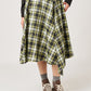 Via Artists Ikaku Royal check skirt in yellow and black plaid with an irregular hem and elastic waistband.