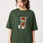 Via Artists Control Bear peach-brushed dark green unisex 5/8 sleeve t-shirt with a flock print bear graphic