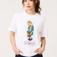 Via Artists white cotton unisex T-shirt featuring a Harry Potter Puking Pastilles graphic worn by a woman