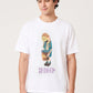 Via Artists white cotton unisex T-shirt featuring a Harry Potter Puking Pastilles graphic print on a male model
