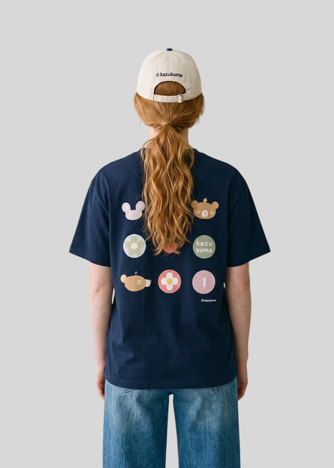 Via Artists Kazukuma beige 6-panel cotton baseball cap with adjustable back strap worn by a person from behind