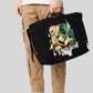 Via Artists Shigeru Mizuki Kitaro black nylon shoulder bag with embroidered spooky character graphics and yellow trim