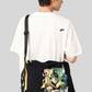 Via Artists Kitaro From The Graveyard black nylon shoulder bag with embroidered spooky character graphics