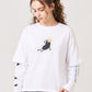 Via Artists white layered long-sleeve cotton t-shirt featuring a black character embroidery with a gold crown