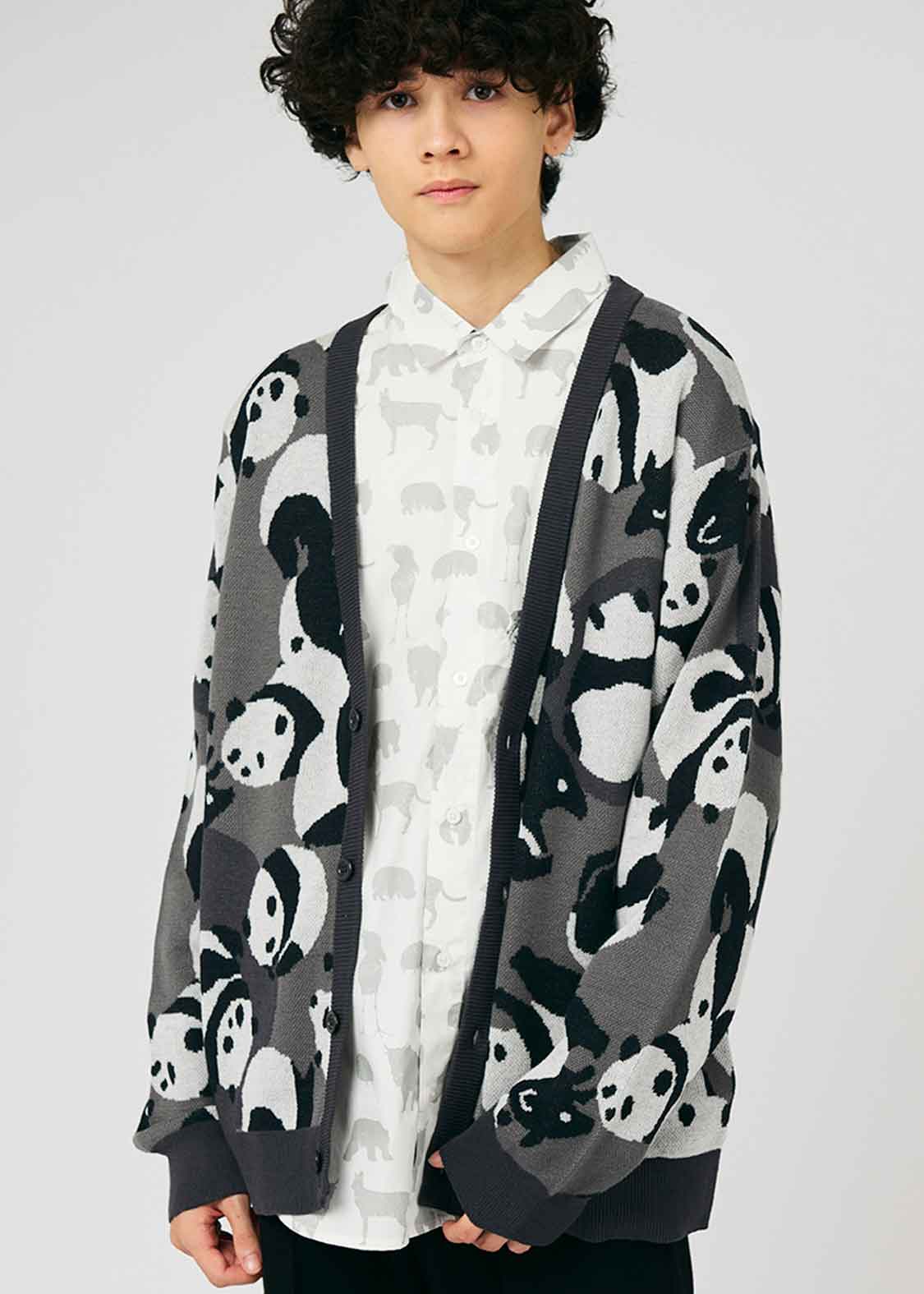 Jacquard Long Sleeve Cardigan (Rolling Pandas)