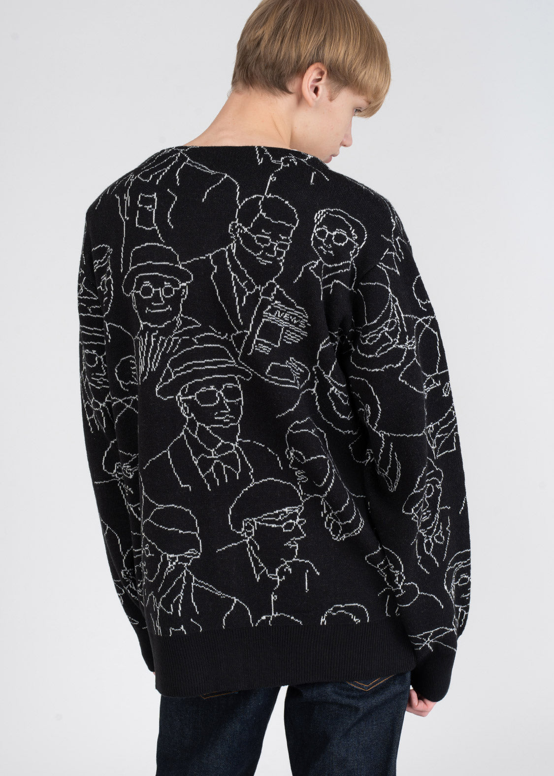 Graphic Jacquard V Neck Knit Cardigan (Nice Middle-aged Men)