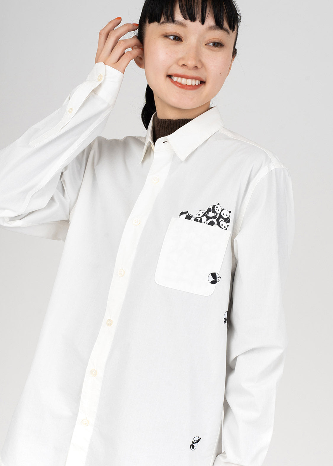 Embroidery Long Sleeve Shirt (Rolling Pandas)