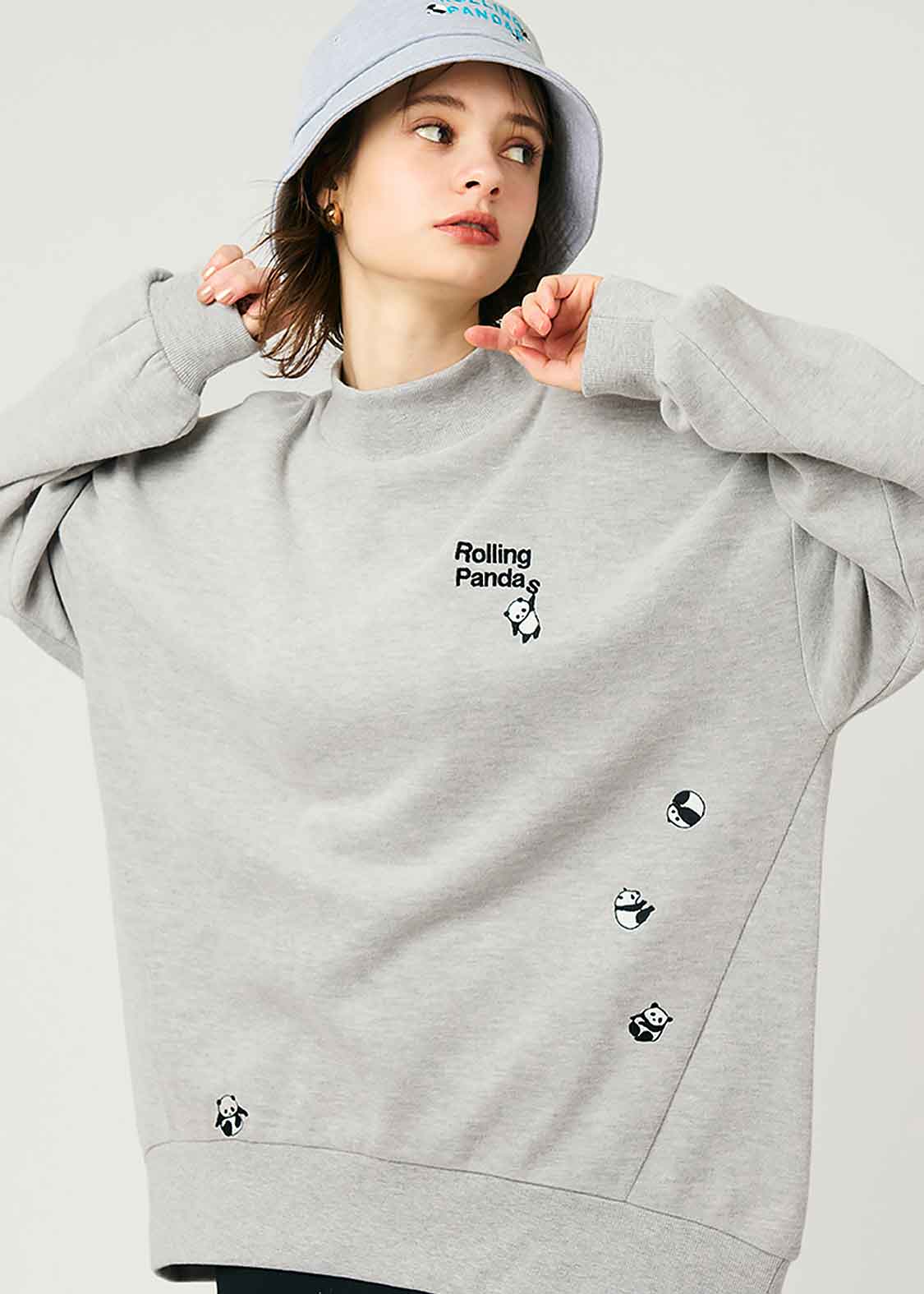 High Neck Long Sleeve Sweat (Rolling Pandas 2)