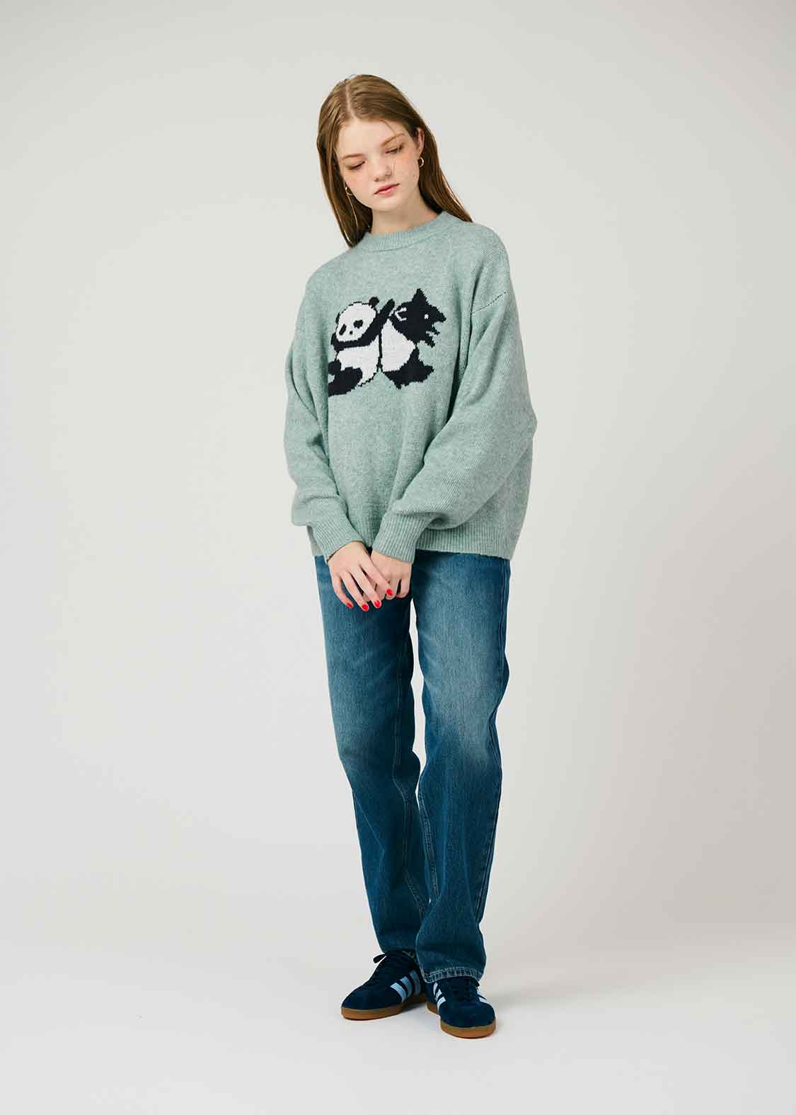 Graphic Volume Long Sleeve Knit (Rolling Pandas)