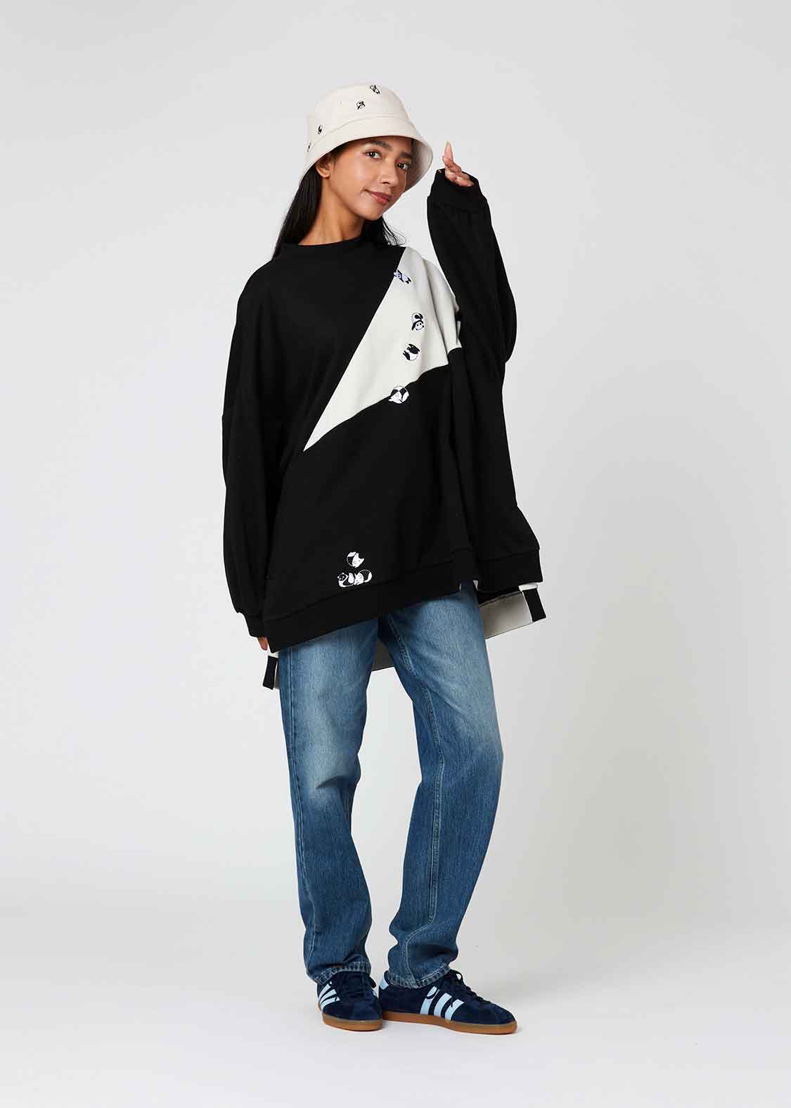 Over Size Long Sleeve Sweat One-Piece (Rolling Pandas)