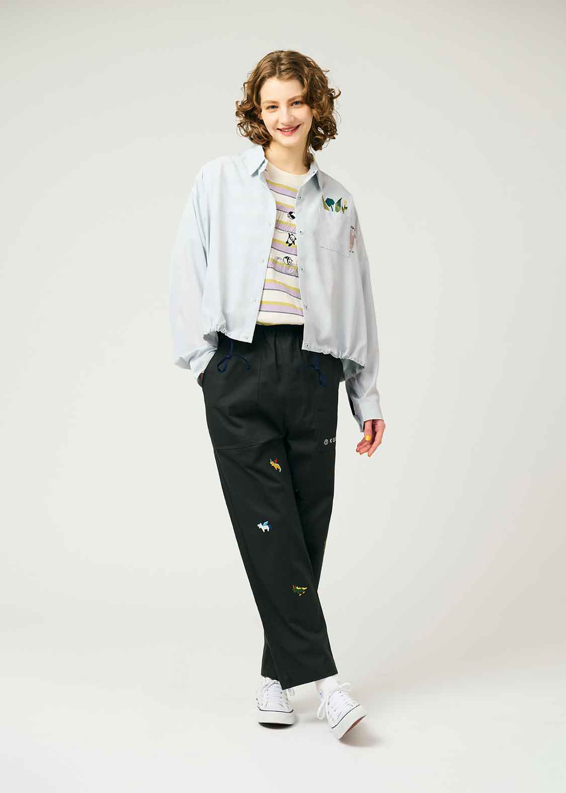 Drawstring Cropped Long Sleeve Shirt (Otters)